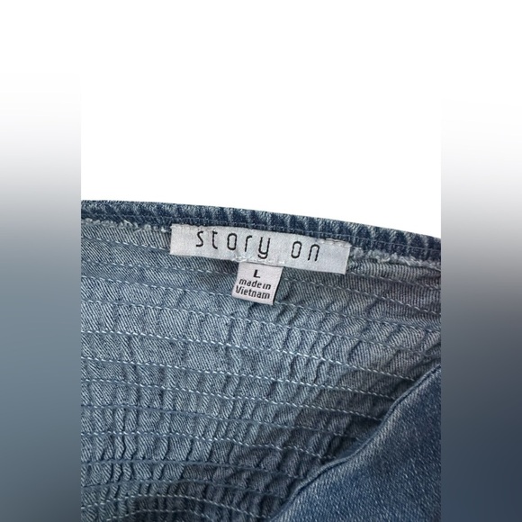 Story On Denim Button Front Bustier Crop Top NWT Size Large - Picture 7 of 9
